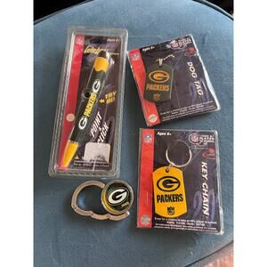 Green Bay Packers NFL Pen Dog Tag Keychain Purse Hook 4pc Fan Lot NWT 2006 NOS